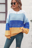 Round Neck Color Block Ribbed Pullover Sweater - Trendsi - Flyclothing LLC