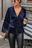 Twisted Layered Plunge Raglan Sleeve Blouse - Trendsi - Flyclothing LLC