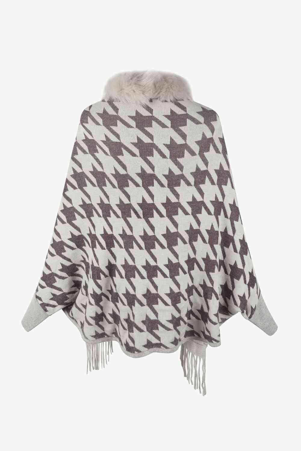 Houndstooth Fringe Hem Poncho - Trendsi - Flyclothing LLC