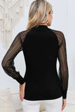 Round Neck Semi-Sheer Sleeve Blouse - Trendsi - Flyclothing LLC