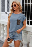 Leopard Round Neck Cap Sleeve T-Shirt - Trendsi - Flyclothing LLC