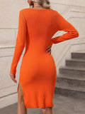 Contrast Slit Sweater Dress - Trendsi - Flyclothing LLC