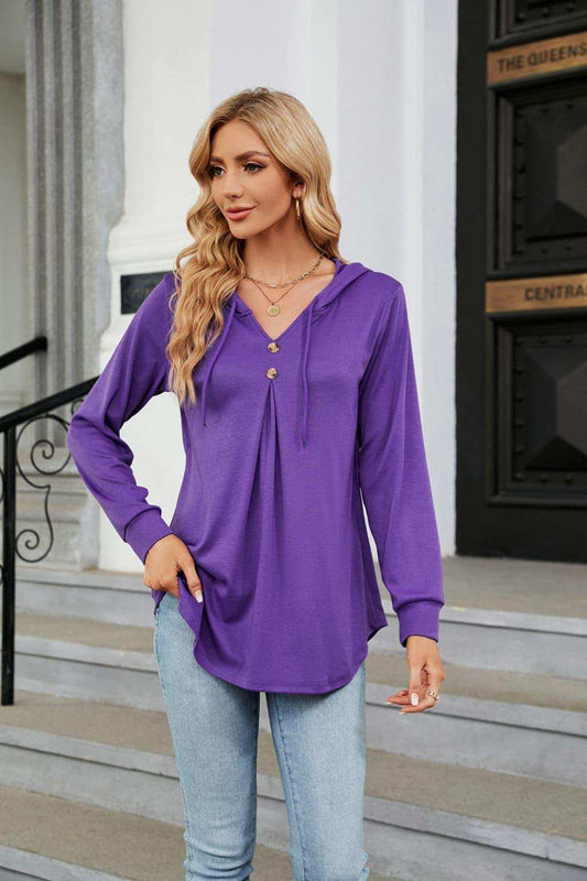 Long Sleeve Hooded Blouse - Trendsi - Flyclothing LLC