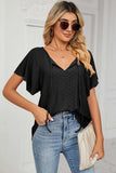 Eyelet Tie Neck Flutter Sleeve Blouse - Trendsi - Flyclothing LLC