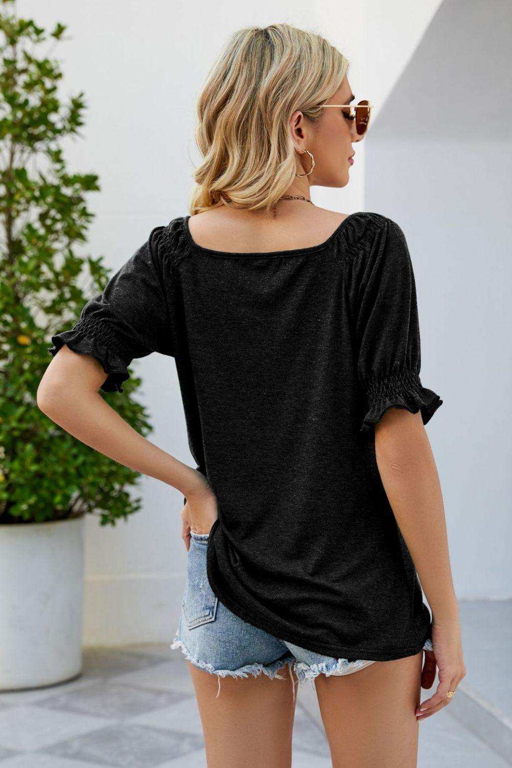 Short Flounce Sleeve Top - Trendsi - Flyclothing LLC
