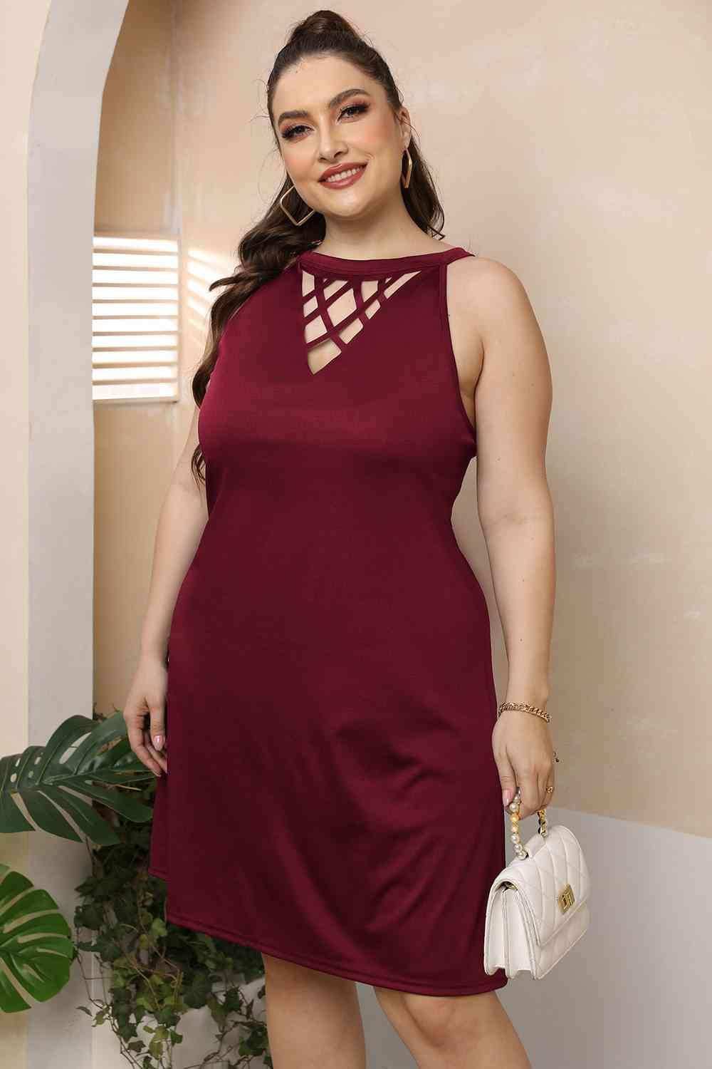 Plus Size Cutout Round Neck Sleeveless Dress - Trendsi - Flyclothing LLC