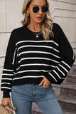 Striped Dropped Shoulder Round Neck Pullover Sweater - Trendsi - Flyclothing LLC
