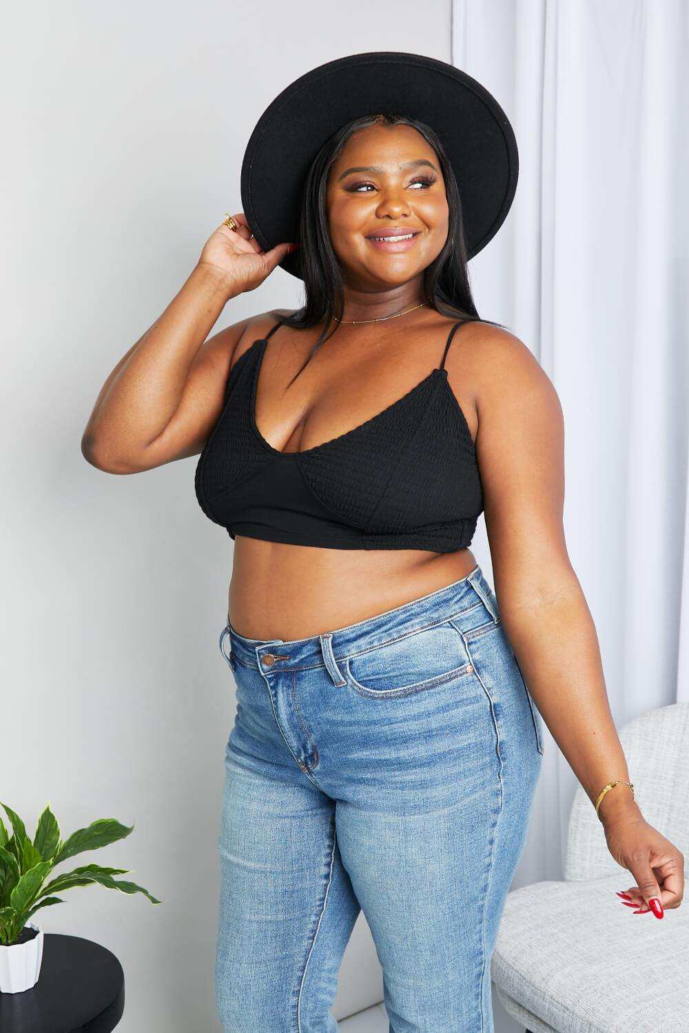 Zenana Full Size Textured Spaghetti Strap Bralette in Black - Trendsi - Flyclothing LLC