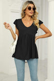 V-Neck Flutter Sleeve Babydoll Blouse - Trendsi - Flyclothing LLC