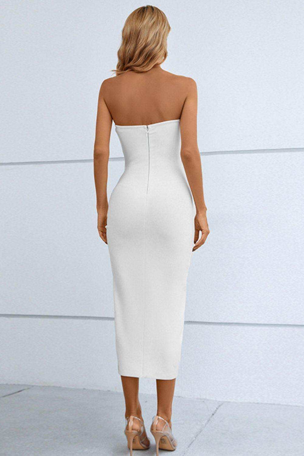 Cutout Strapless Drawstring Detail Split Bandage Dress - Trendsi - Flyclothing LLC