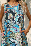 Printed Round Neck Sleeveless Dress with Pockets - Trendsi - Flyclothing LLC