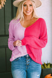 Contrast Color V-Neck Long Sleeve Pullover Sweater - Trendsi - Flyclothing LLC