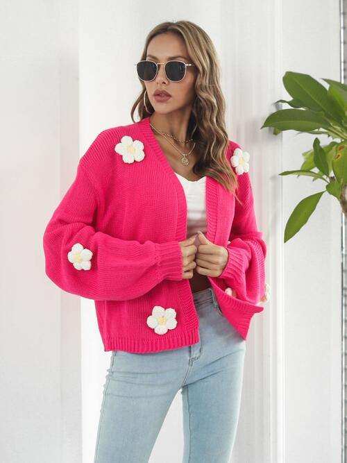 Floral Open Front Long Sleeve Cardigan - Trendsi - Flyclothing LLC