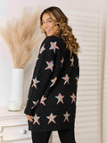 Star Pattern Open Front Cardigan with Pockets - Trendsi - Flyclothing LLC