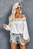 Lace Trim Textured Off-Shoulder Blouse - Trendsi - Flyclothing LLC