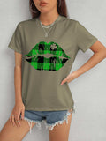 Plaid Lip Graphic Round Neck T-Shirt - Trendsi - Flyclothing LLC