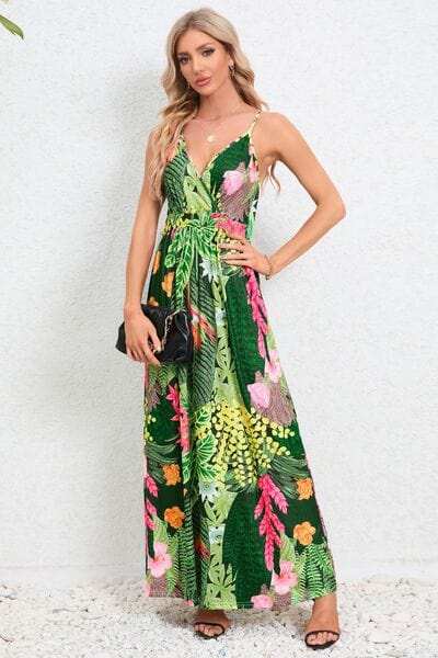 Printed Surplice Maxi Cami Dress - Trendsi - Flyclothing LLC