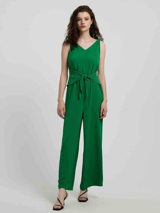 Knot Detail Tie Front Sleeveless Jumpsuit - Trendsi - Flyclothing LLC
