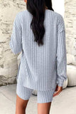Ribbed Round Neck Dropped Shoulder Top and Shorts Set - Trendsi - Flyclothing LLC