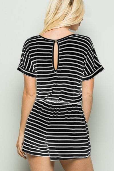 Heimish Full Size Striped Round Neck Short Sleeve Romper - Trendsi - Flyclothing LLC