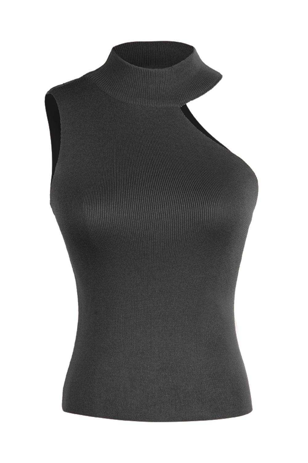 Asymmetrical Sleeveless Rib-Knit Top - Trendsi - Flyclothing LLC