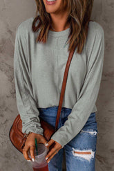 Seam Detail Round Neck Long Sleeve Top - Trendsi - Flyclothing LLC