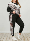 Plus Size Leopard Sweatshirt and Sweatpants Set - Trendsi - Flyclothing LLC