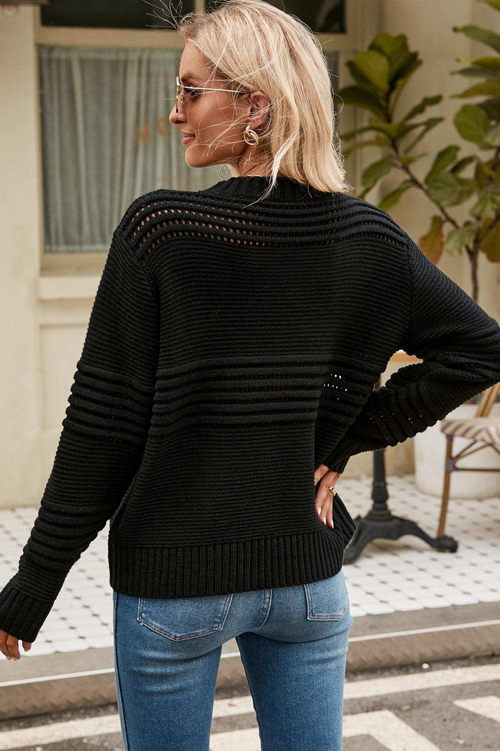 Round Neck Opnework Long Sleeve Pullover Sweater - Trendsi - Flyclothing LLC