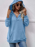 V-Neck Drop Shoulder Long Sleeve Hoodie - Trendsi - Flyclothing LLC