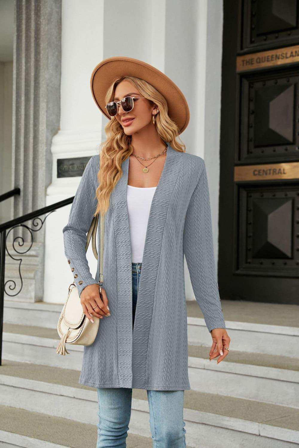 Long Sleeve Open Front Cardigan - Trendsi - Flyclothing LLC