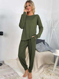 Round Neck Top and Drawstring Pants Lounge Set - Trendsi - Flyclothing LLC