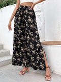 Floral Side Slit Wide Leg Pants - Trendsi - Flyclothing LLC