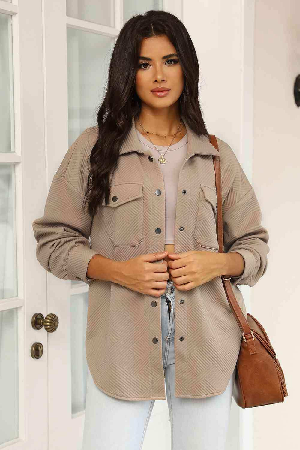 Snap Down Collared Jacket - Trendsi - Flyclothing LLC