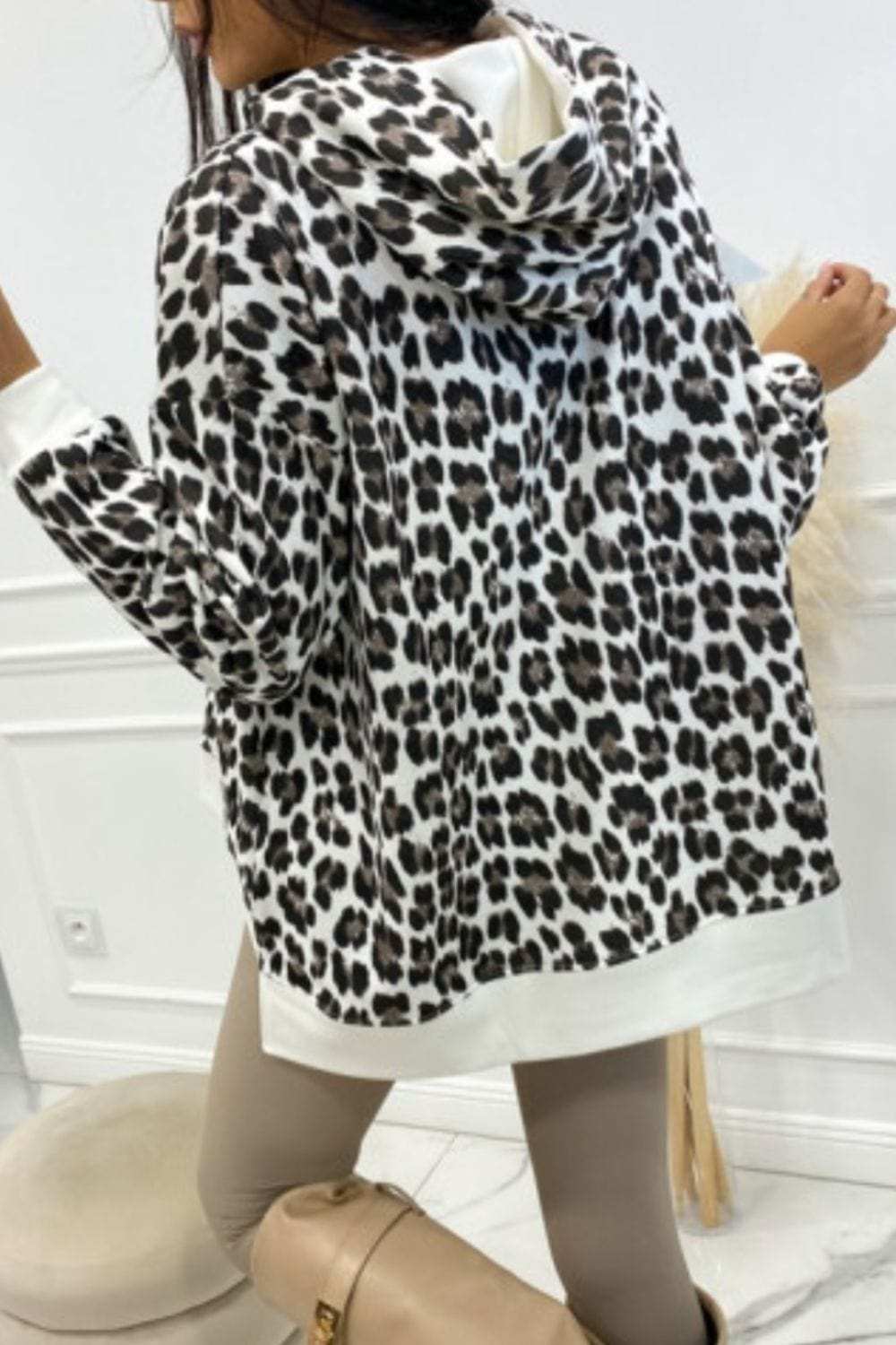 Leopard Dropped Shoulder Hoodie - Trendsi - Flyclothing LLC