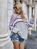 Striped Horizontal Ribbing Long Sleeve Tunic Sweater - Trendsi - Flyclothing LLC