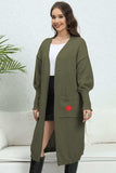 Lantern Sleeve Open Front Pocketed Cardigan - Trendsi - Flyclothing LLC