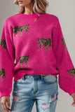 Tiger Pattern Round Neck Drop Shoulder Sweater - Trendsi - Flyclothing LLC