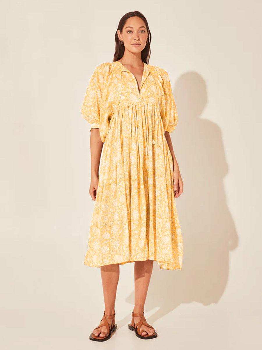 Floral Tie Neck Lantern Sleeve Dress - Trendsi - Flyclothing LLC