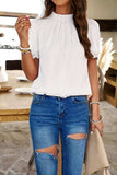 Ruched Mock Neck Short Sleeve Blouse - Trendsi - Flyclothing LLC