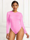 Round Neck Long Sleeve Bodysuit - Trendsi - Flyclothing LLC