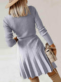 Surplice Neck Tie Front Pleated Sweater Dress - Trendsi - Flyclothing LLC