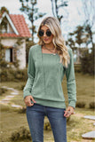 Square Neck Long Sleeve Blouse - Trendsi - Flyclothing LLC