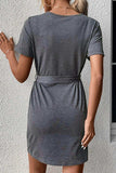 Decorative Button Tie-Waist Cuffed Sleeve Tee Dress - Trendsi - Flyclothing LLC