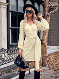 Asymmetrical Surplice Puff Sleeve Mini Dress - Trendsi - Flyclothing LLC