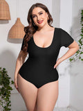 Plus Size Scoop Neck Short Sleeve One-Piece Swimsuit - Trendsi - Flyclothing LLC