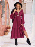 V-Neck Lantern Sleeve Ruffle Hem Dress - Trendsi - Flyclothing LLC