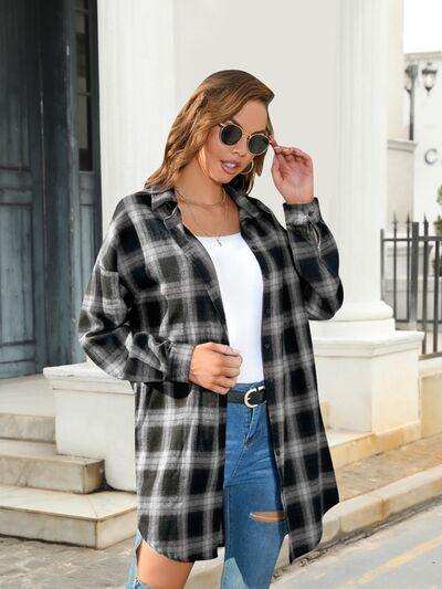 Plaid Button Up Dropped Shoulder Shirt - Trendsi - Flyclothing LLC