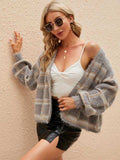 Open Front Plaid Long Sleeve Cardigan - Trendsi - Flyclothing LLC