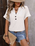 Eyelet Notched Short Sleeve T-Shirt - Trendsi - Flyclothing LLC