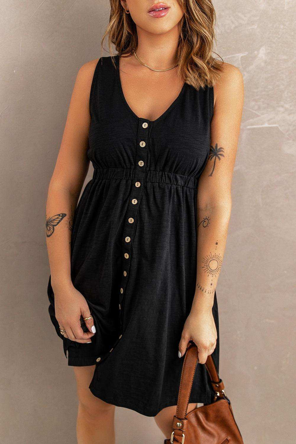 Sleeveless Button Down Mini Dress - Trendsi - Flyclothing LLC